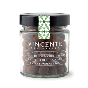 Chicchi di Pistacchio di Sicilia ricoperti di Finissimo Cioccolato Fondente
